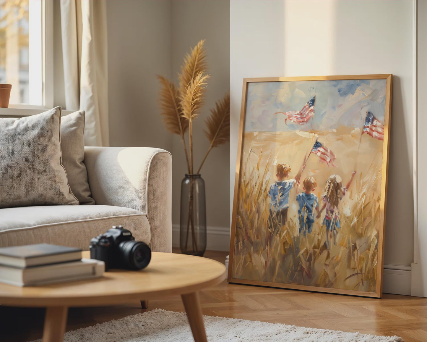 Patriotic Children Wall Art, Impressionist Red White Blue Canvas Print