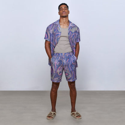 Men's Linen Set 2 Piece , Boho Outfit, Short Sleeve Shirt and Pants