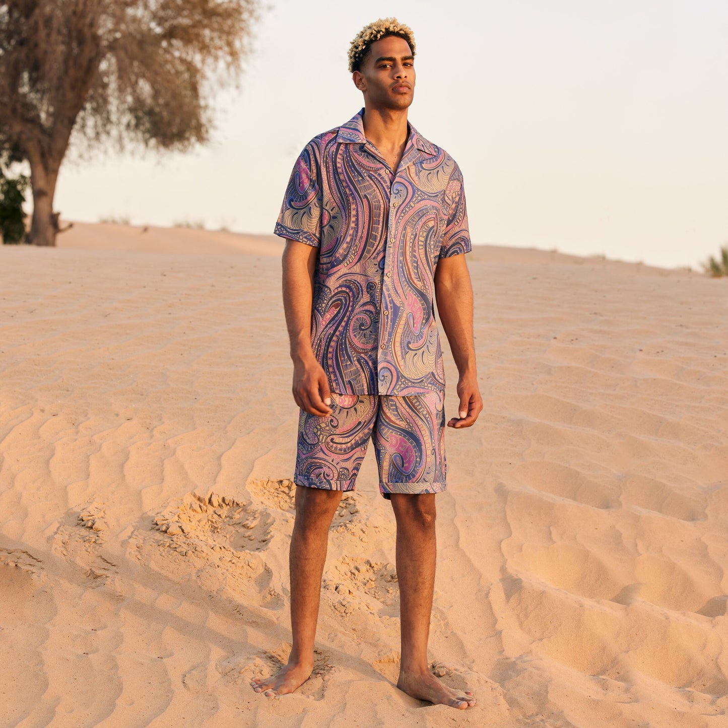 Men's Linen Set 2 Piece , Boho Outfit, Short Sleeve Shirt and Pants