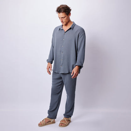 Men's Dark Muslin Set , Lightweight Cotton Shirt and Pants