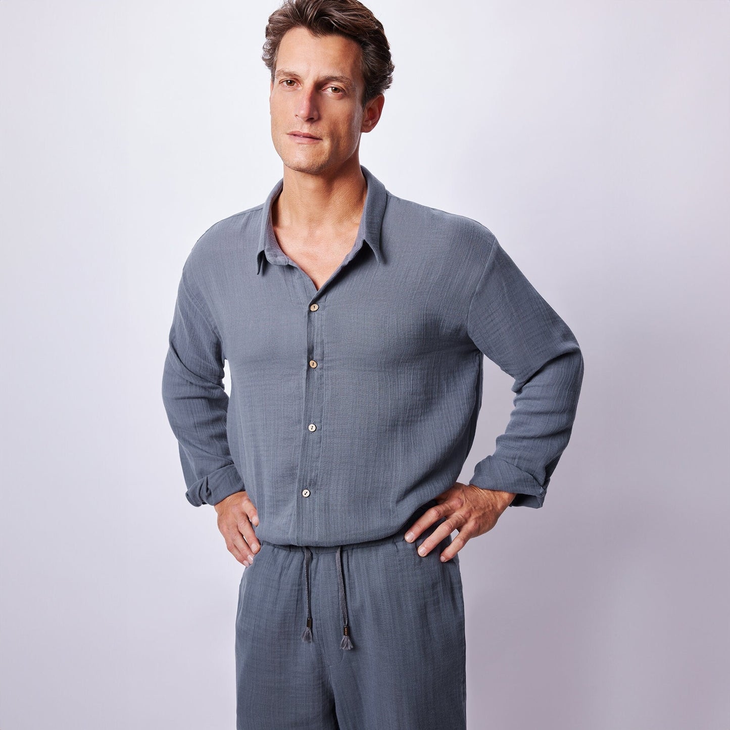 Men's Dark Muslin Set , Lightweight Cotton Shirt and Pants