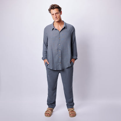 Men's Dark Muslin Set , Lightweight Cotton Shirt and Pants