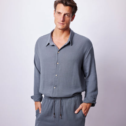Men's Dark Muslin Set , Lightweight Cotton Shirt and Pants