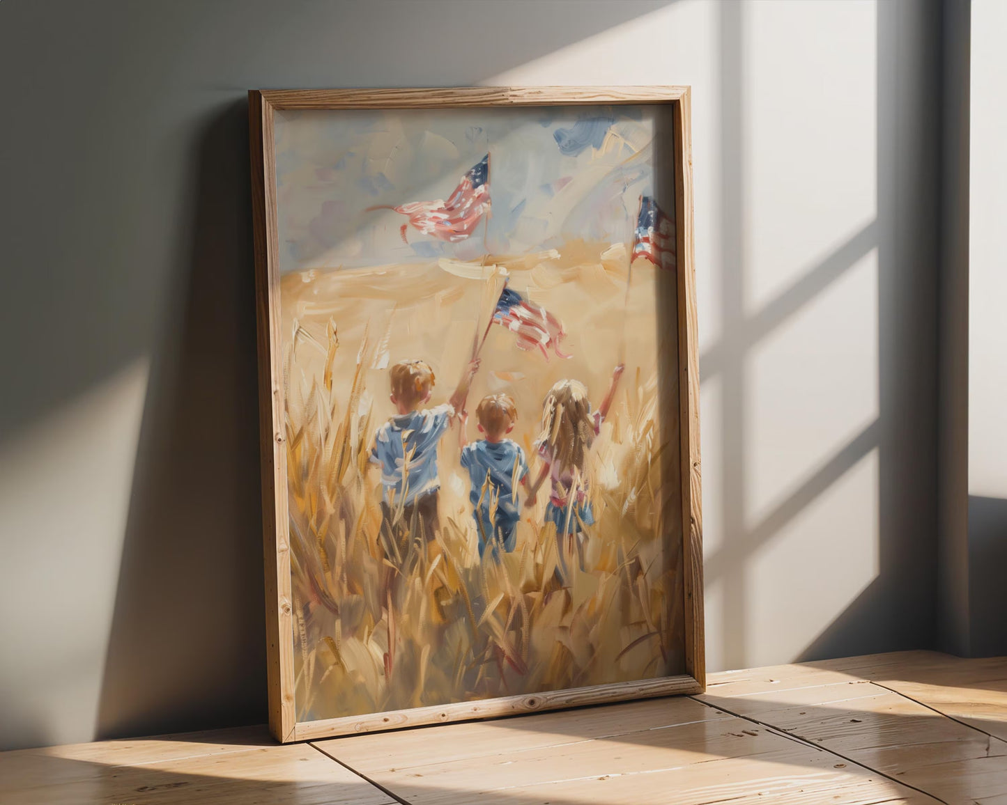 Patriotic Children Wall Art, Impressionist Red White Blue Canvas Print