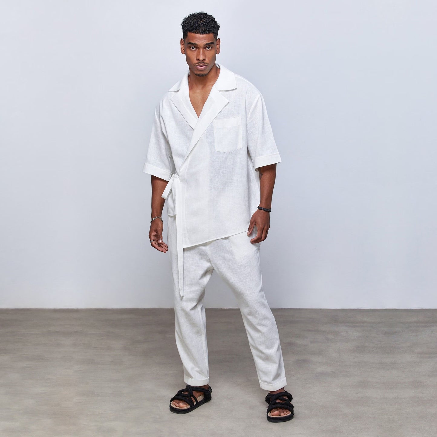 Men's Linen Kimono , Natural Linen Robe, Open Front Cardigan