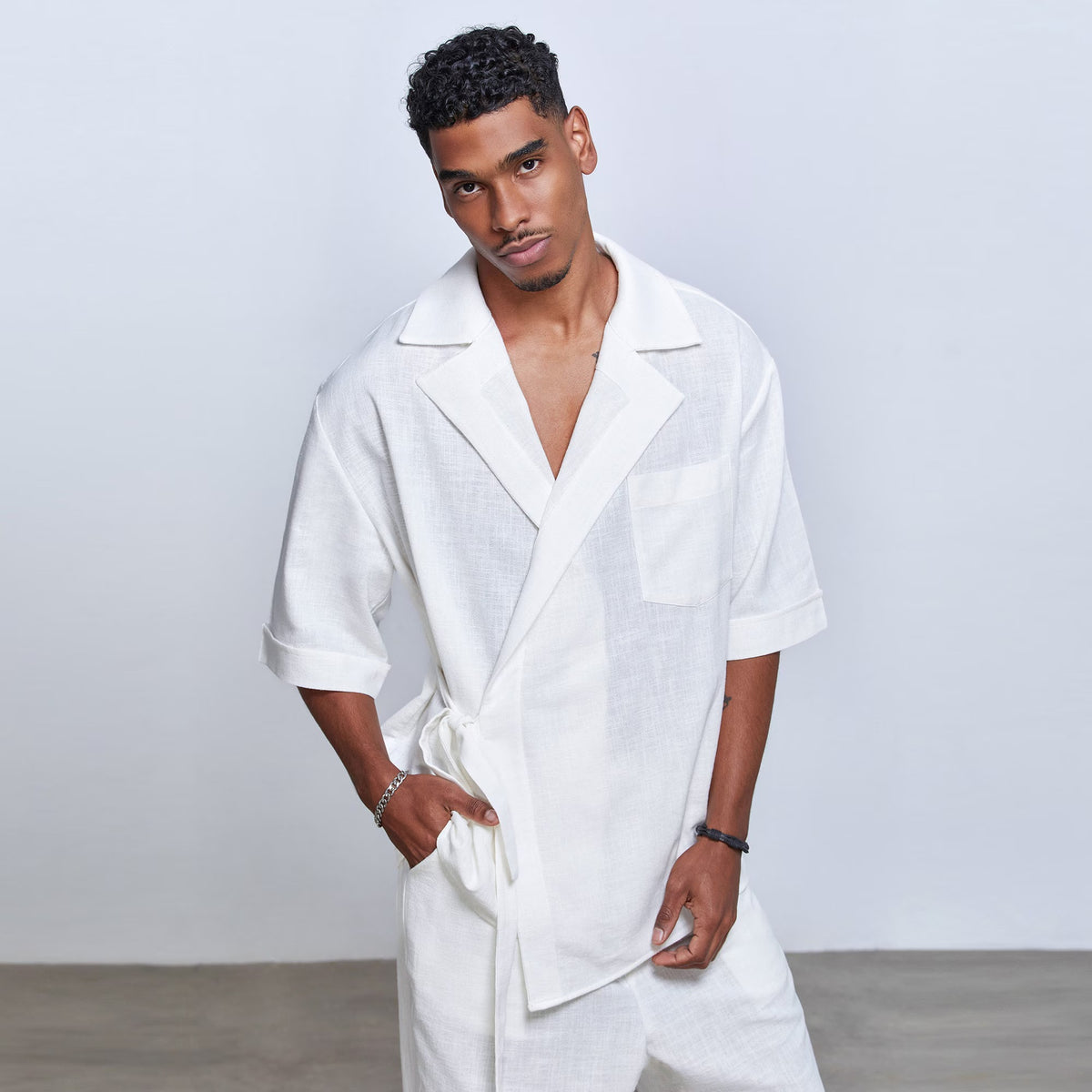 Men's Linen Kimono , Natural Linen Robe, Open Front Cardigan
