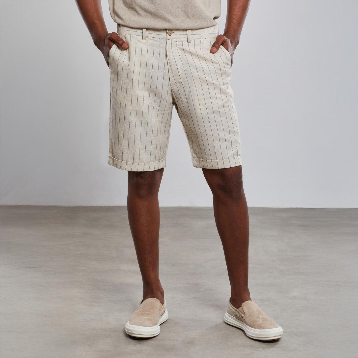 Striped  Linen Set , Men's Summer Outfit, Short Sleeve Shirt and Shorts