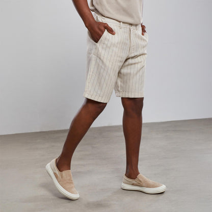 Striped  Linen Set , Men's Summer Outfit, Short Sleeve Shirt and Shorts