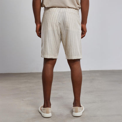 Striped  Linen Set , Men's Summer Outfit, Short Sleeve Shirt and Shorts